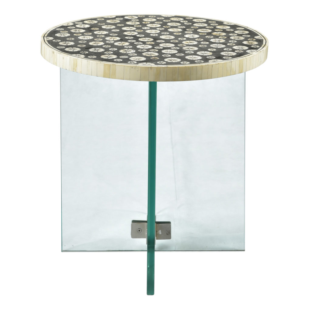Bone Inlay and Glass Tables: Round Floral Side Table