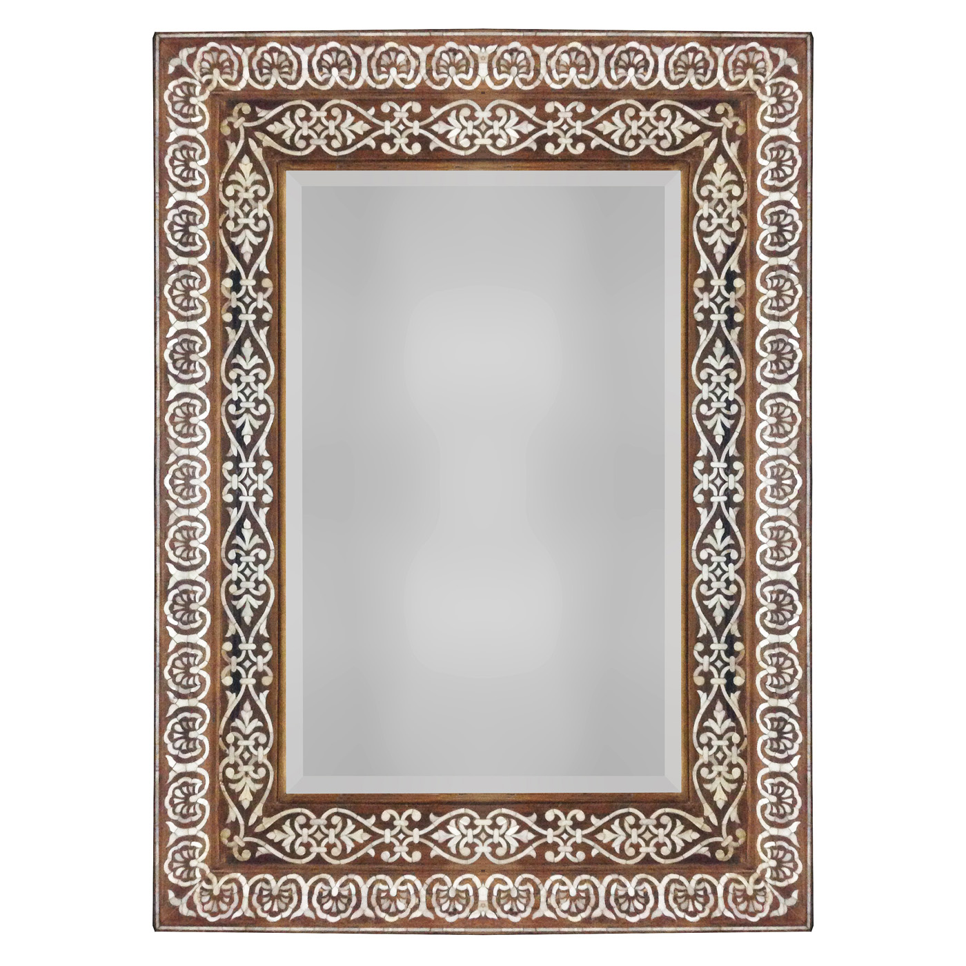 Wall Mounted Mirror Wood Frame Inlaid Mother of Pearl & Arabesque Work 14"x10" 