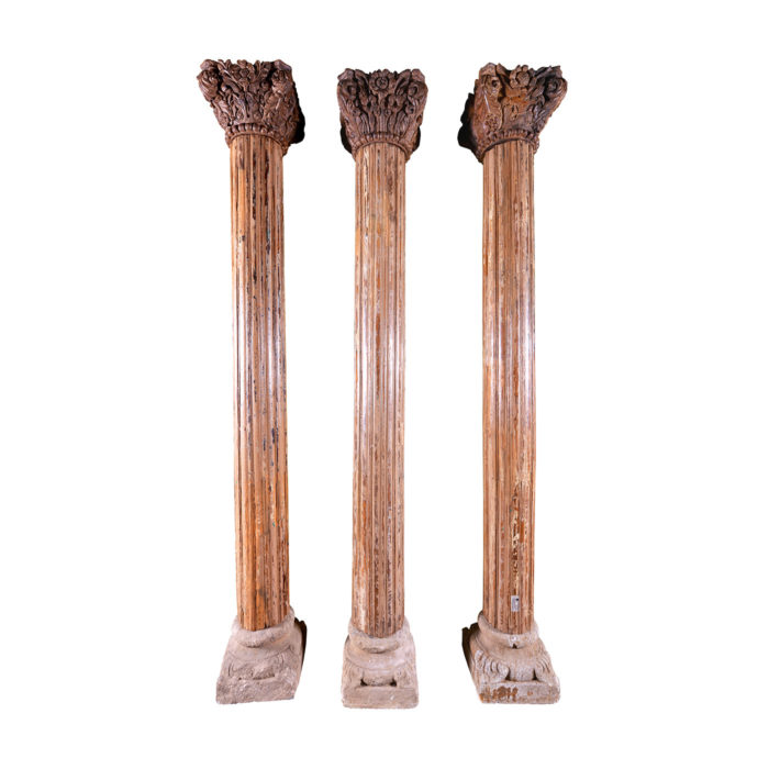 Antique Teak Columns Stone Base