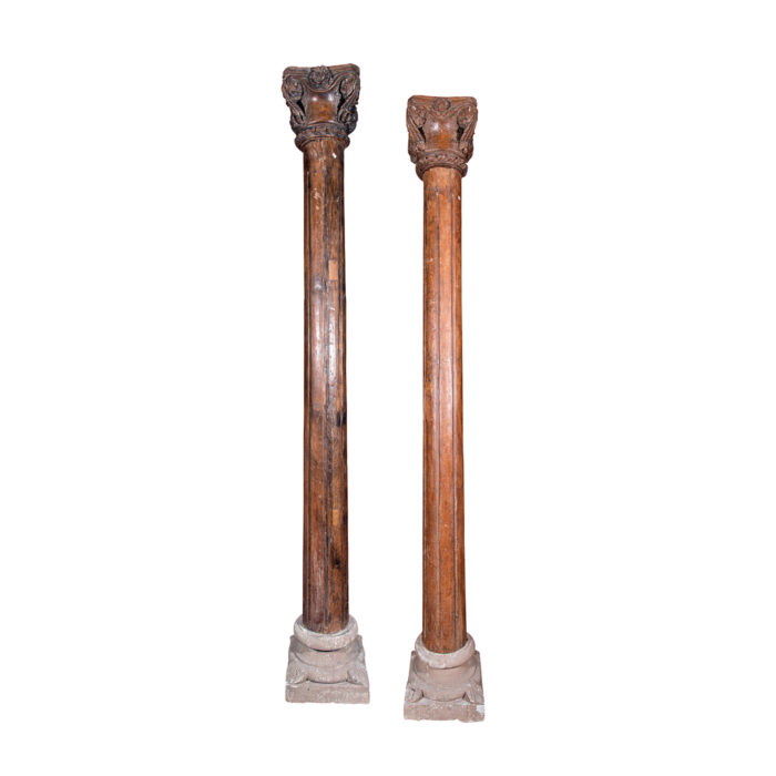 Antique Teak Columns with Stone Bases 1