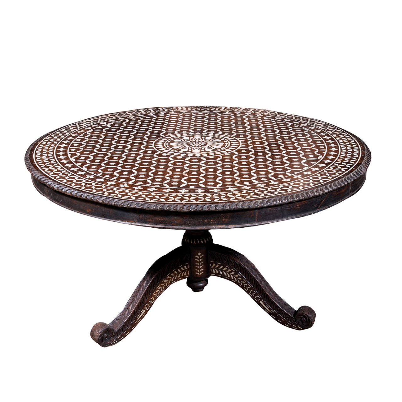 Round Pearl Inlay Table Black and White Inlay Dining Table