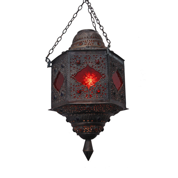 Brass Lantern with Red Panels 1