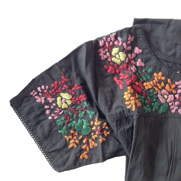 Tunic Dress with Multi-Colored Embroidery on Black