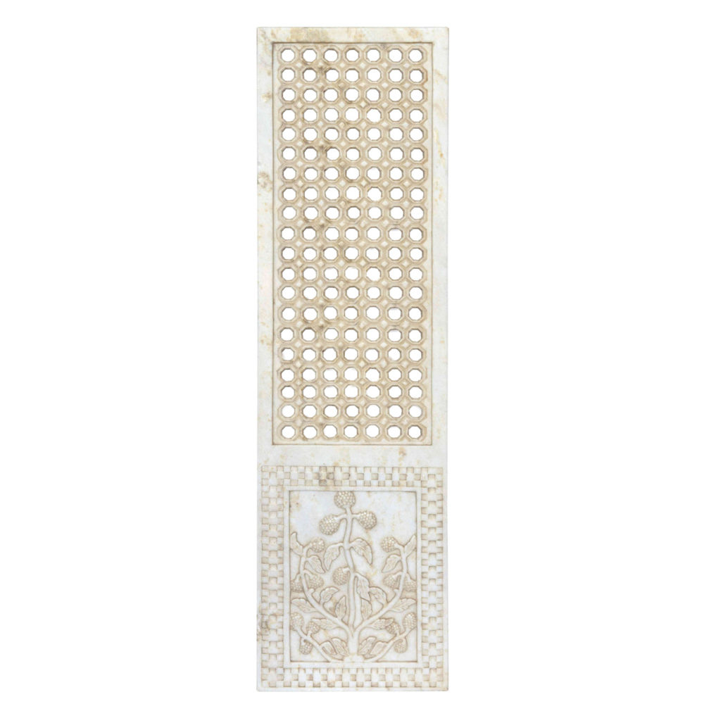 Floral Marble Jali Panel: Hand Carved Marble Panel