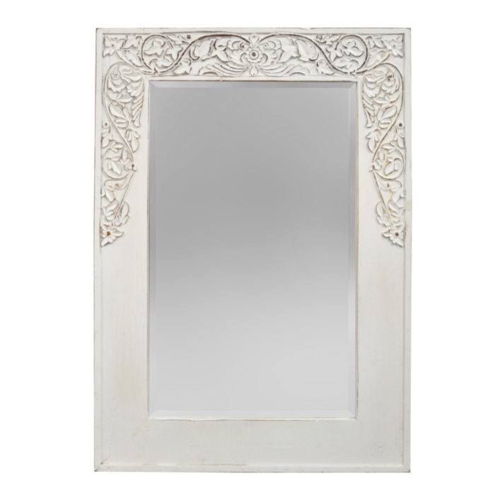Foliage Mirror with Distressed White Finish