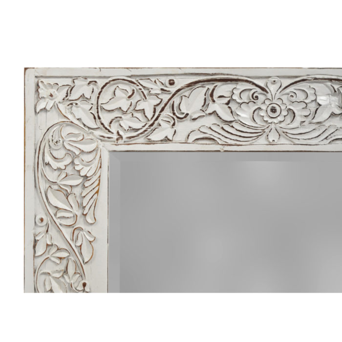Foliage Mirror with Distressed White Finish