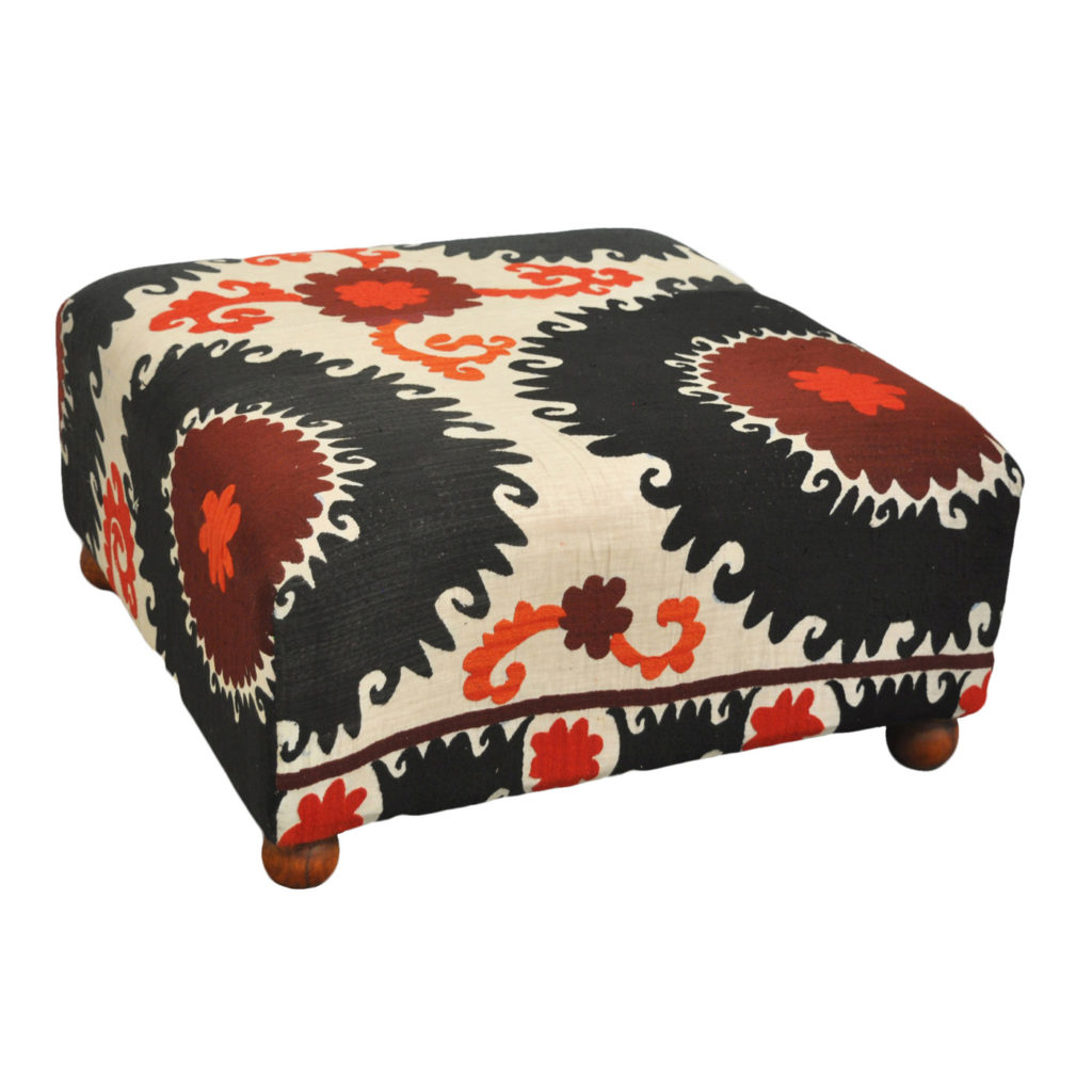 Square Suzani Ottoman Vintage Suzani Fabric Ottoman