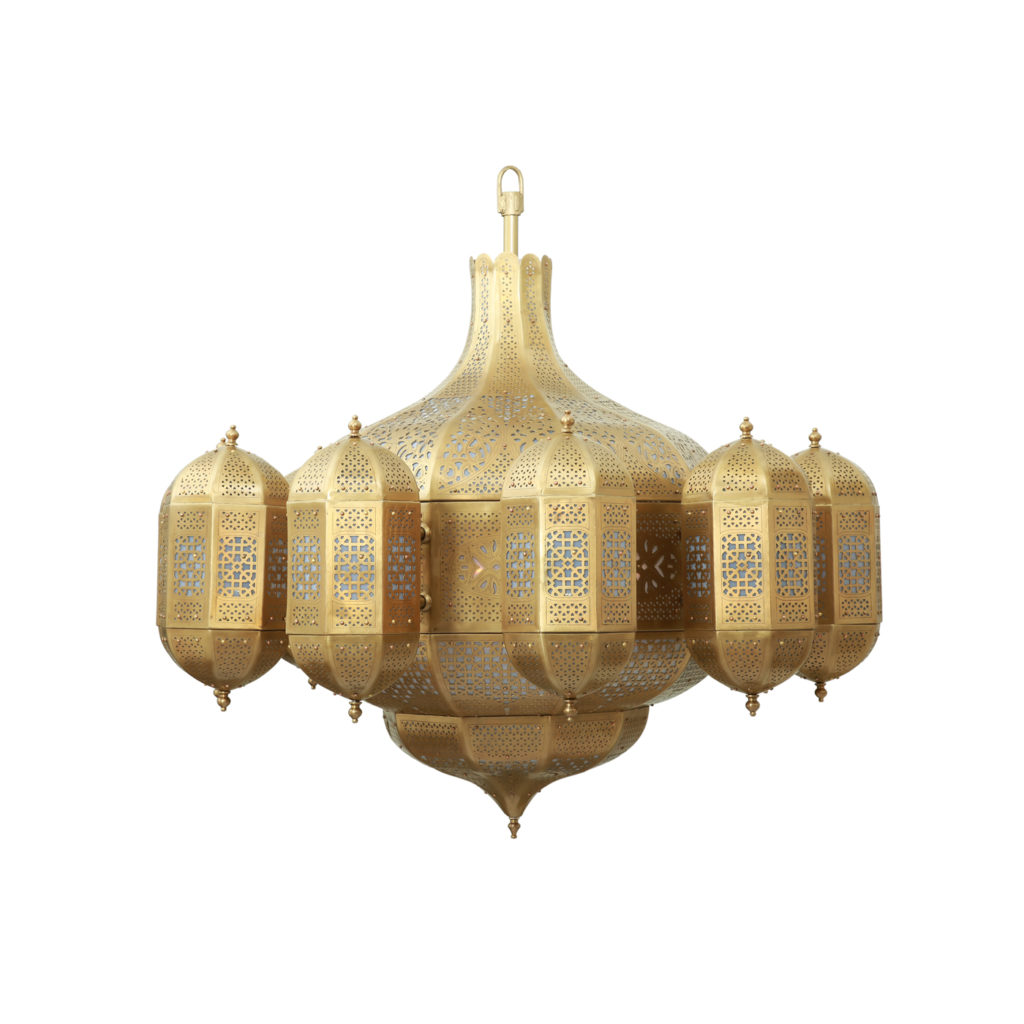 Grand Moroccan Lantern: Acrylic-Lined Matte Brass Lantern
