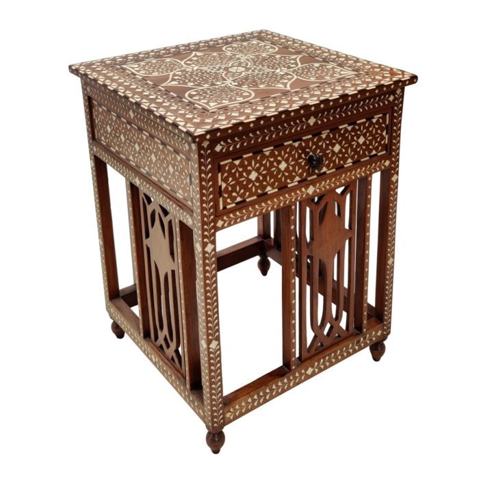 Inlay End Table with Carved Side Panels