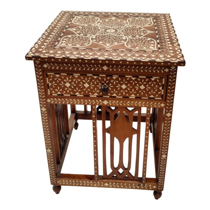 Inlay End Table with Carved Side Panels