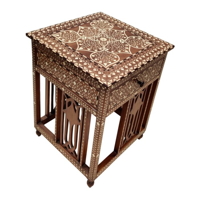 Inlay End Table with Carved Side Panels