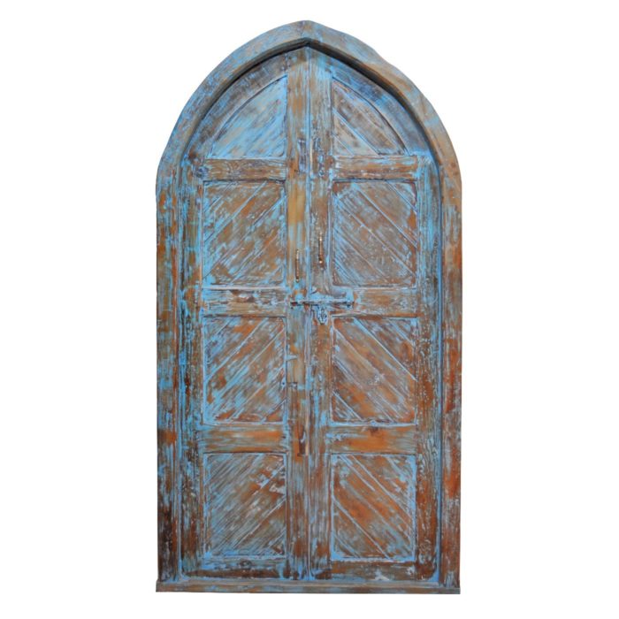 Blue Pine Door with Diagonal Details