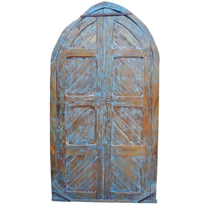 Blue Pine Door with Diagonal Details