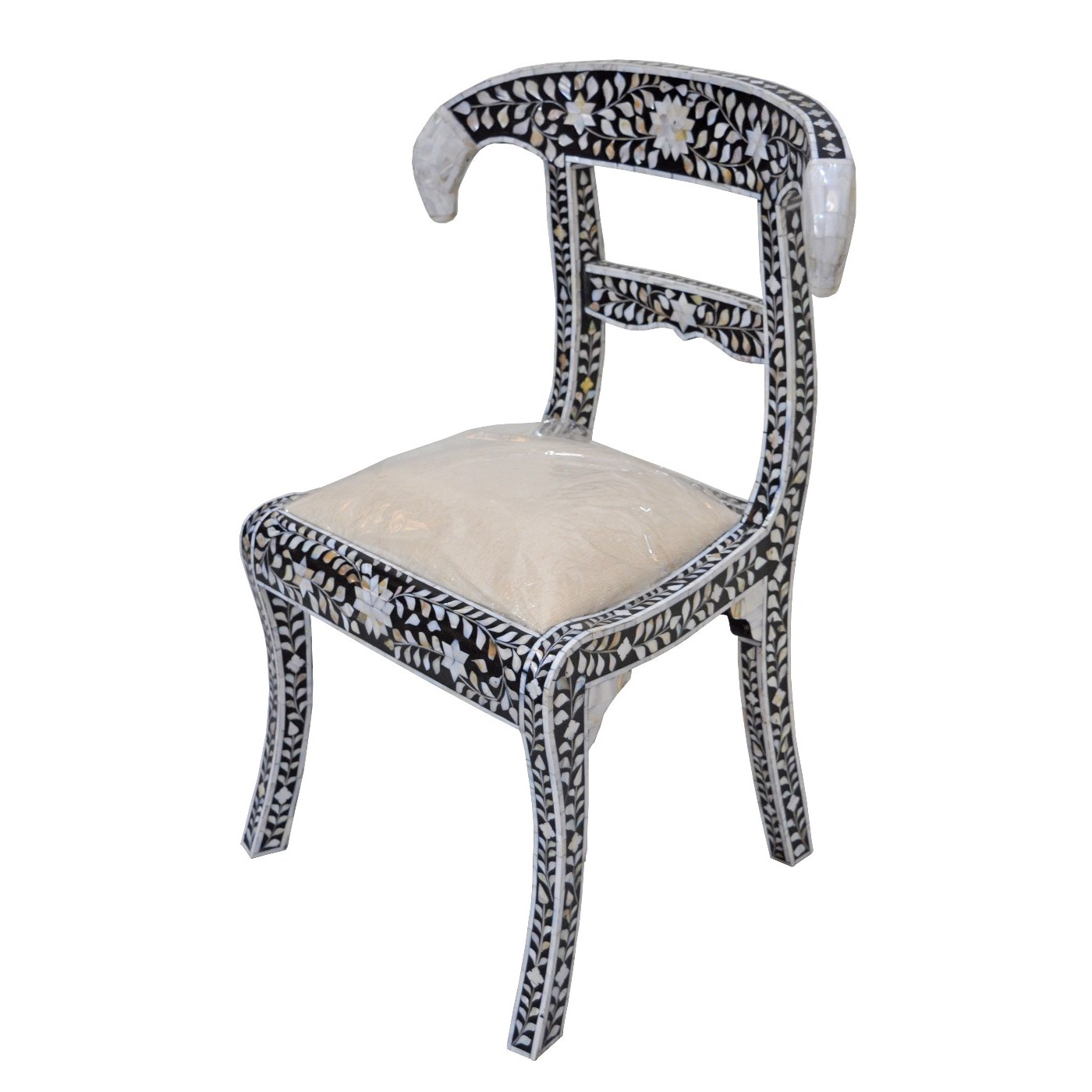 Light Wood & Pearl White Cushion Accent Chair