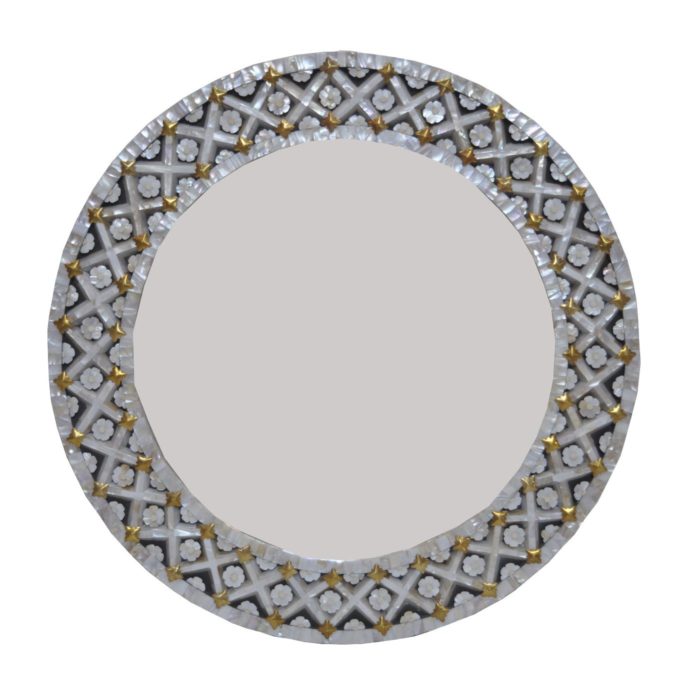 Round Floral Pearl Mirror