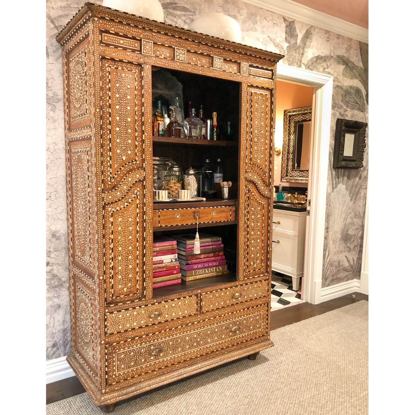 Bone Inlay Armoire Indian Armoire Inlay Cocktail Bar Inlay Coffee Bar