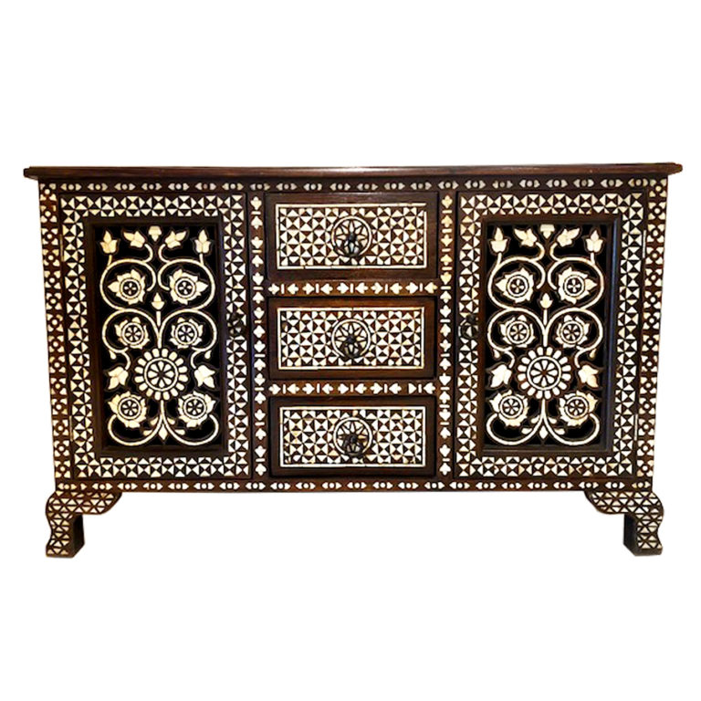Consoles and Sideboards: Bone Inlay, Mother of Pearl Inlay Console Table