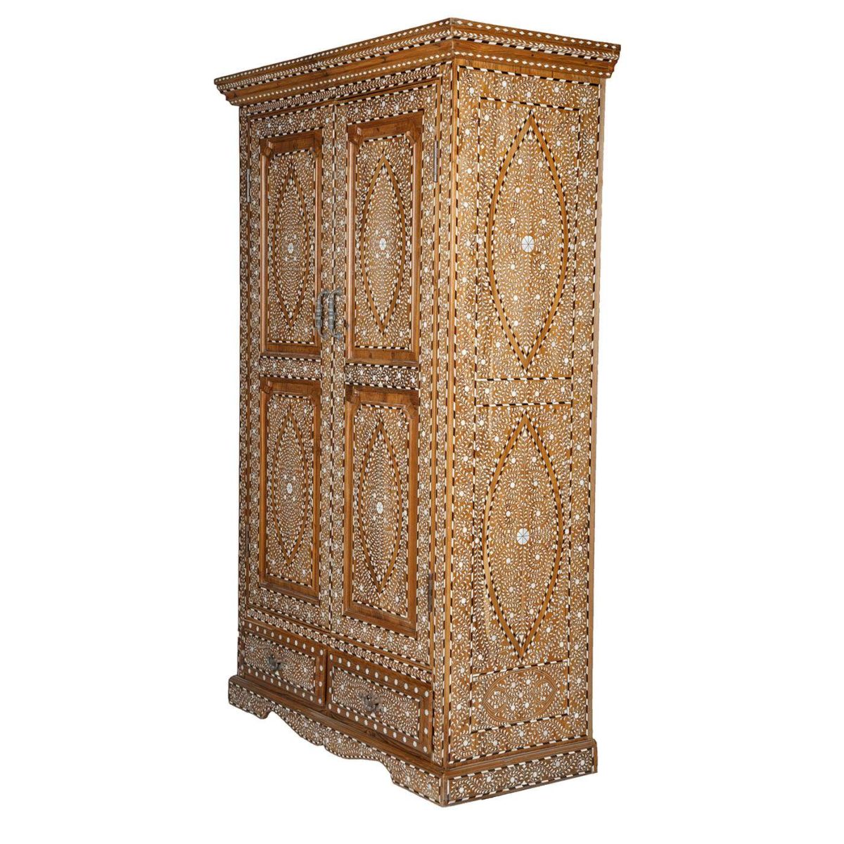 Bone Inlay Armoire with Double Doors | Indian Armoire | Inlay Cabinet
