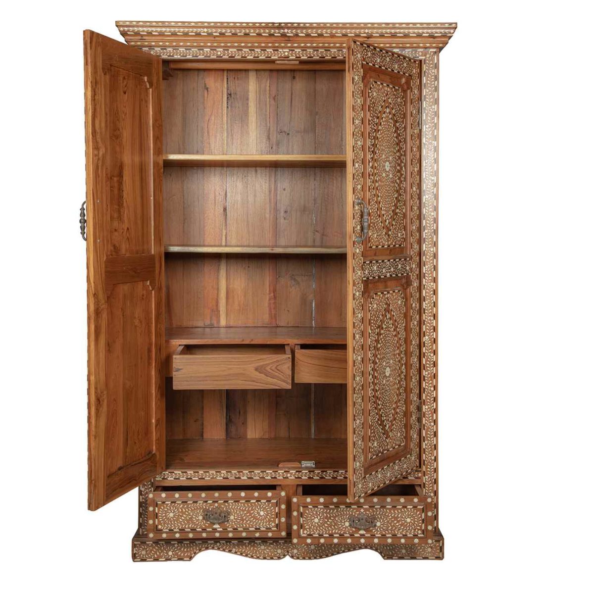 Bone Inlay Armoire with Double Doors | Indian Armoire | Inlay Cabinet