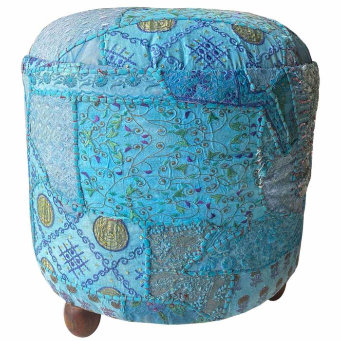 Patchwork Pouf in Blue