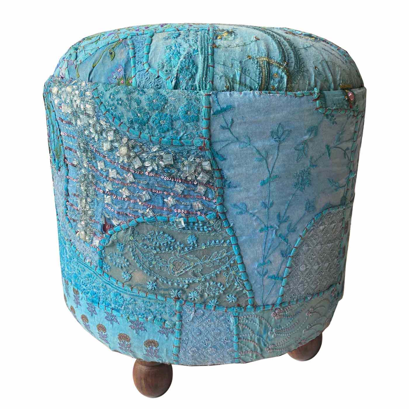 Patchwork Pouf in Blue