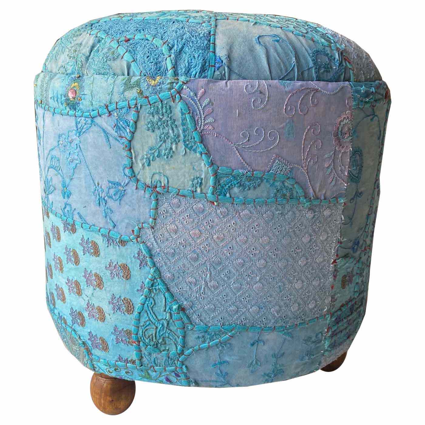 Patchwork Pouf in Blue