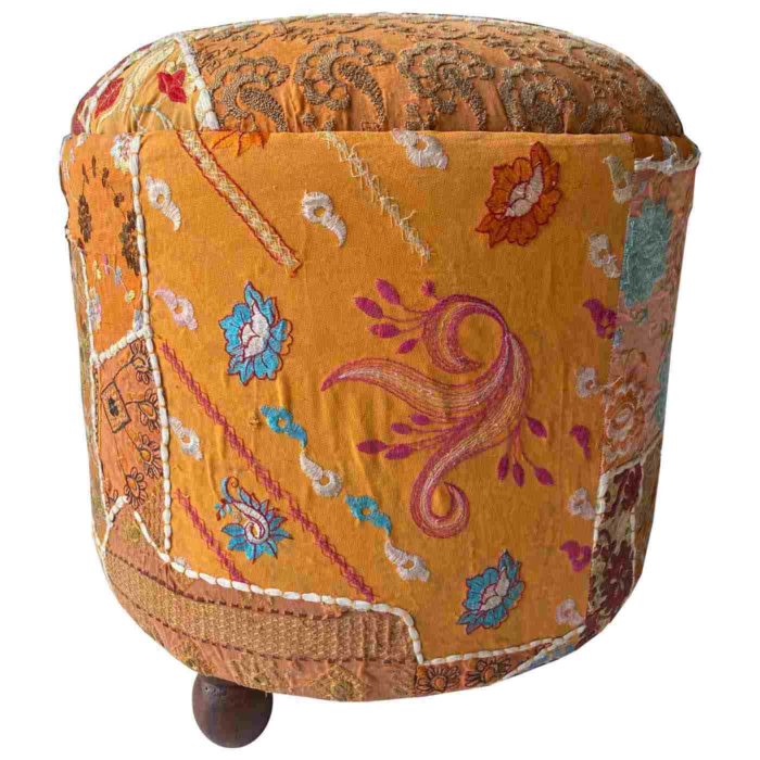 Patchwork Pouf in Orange