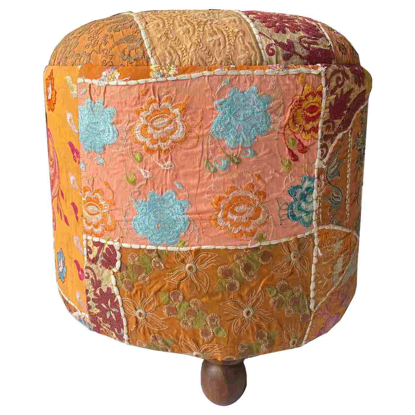 Patchwork Pouf in Orange