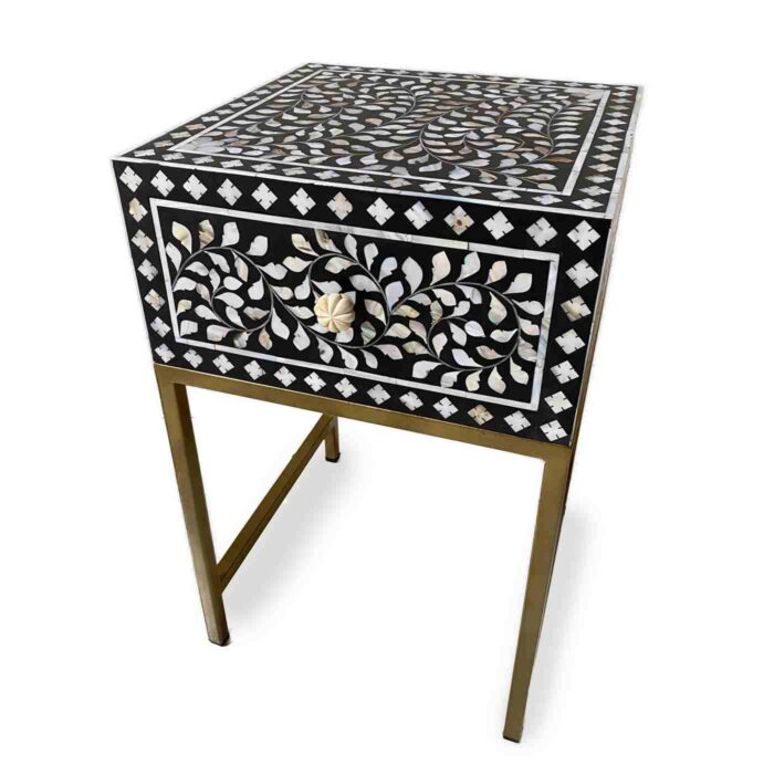Pearl Inlay Side Table in Black