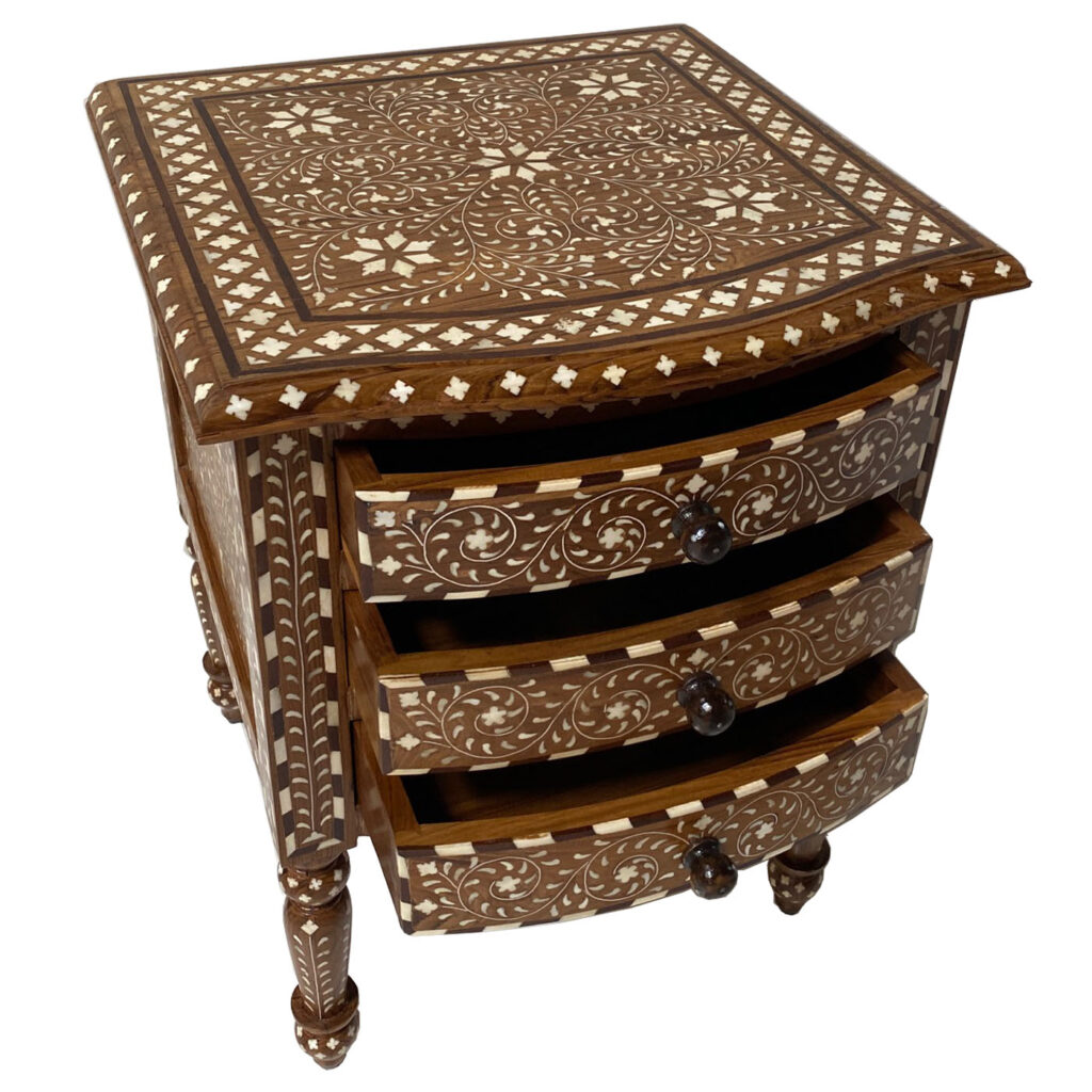 Bone Inlay Triple Drawer Table | Inlay Nightstand | Inlay Side Table