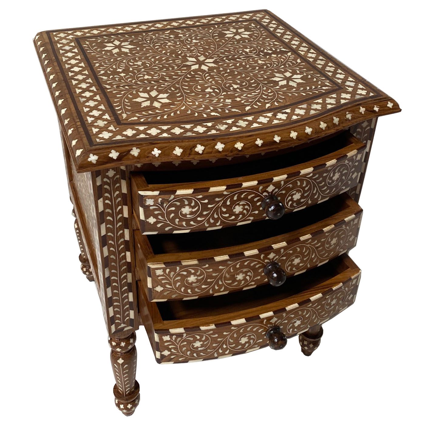 Bone Inlay Triple Drawer Table