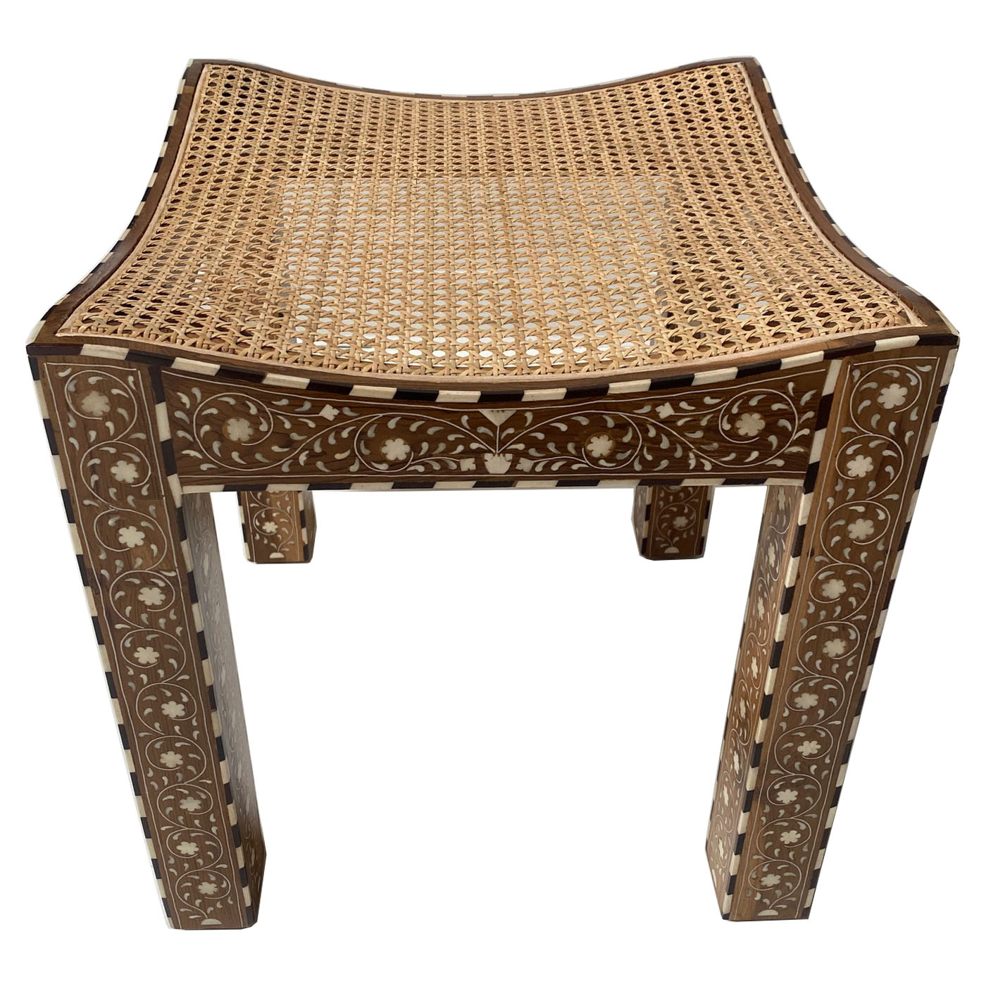 Inlay Cane Bench Stool