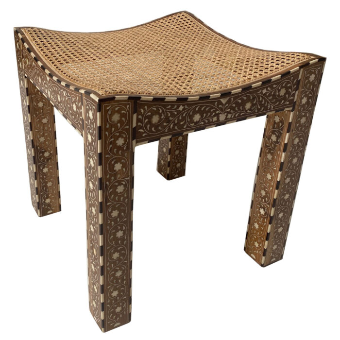 Inlay Cane Bench Stool