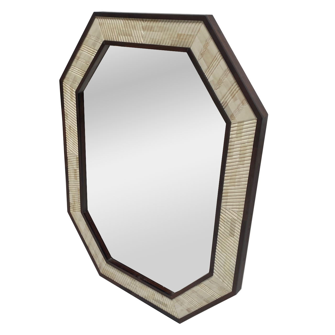 Octagonal Carved Bone Mirror