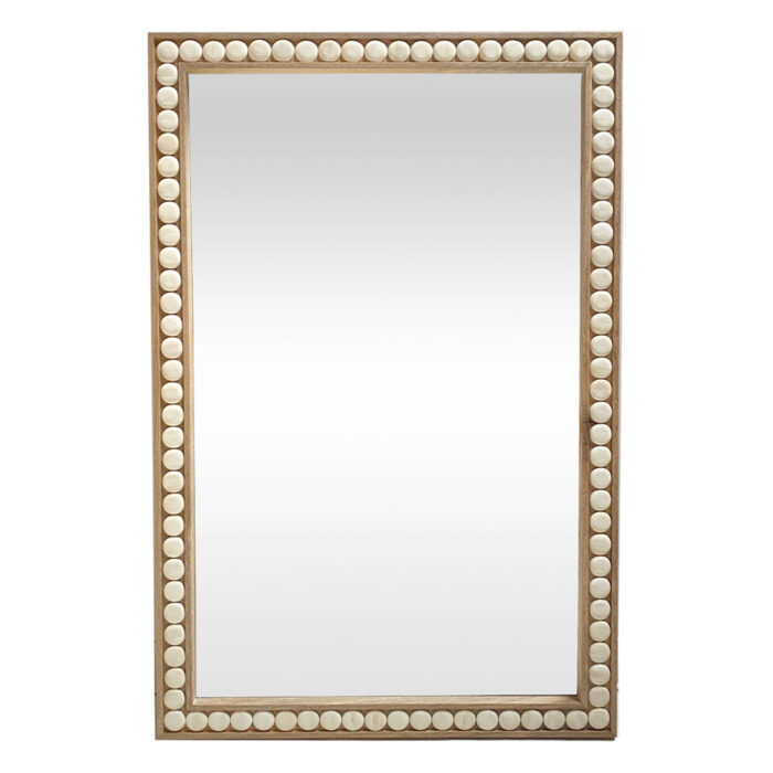 Coastal Modern Bone Inlay Mirror – Teak Wood Frame Wall Decor for Living Rooms, Bedrooms, or Entryways | Handcrafted Accent Mirror Popular with Dallas Interior Designers