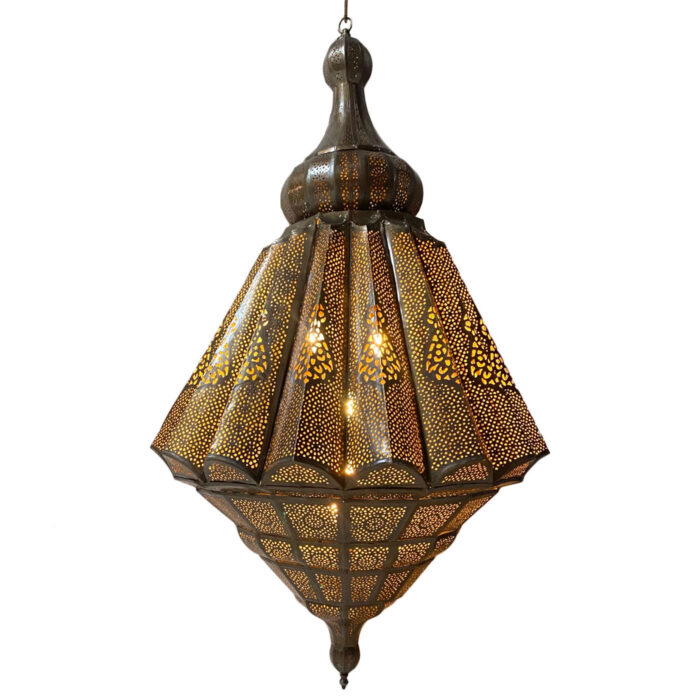 This Fluted Lantern is an old world brass pendant light shaped like a teardrop available at the designer showroom AOI Home.